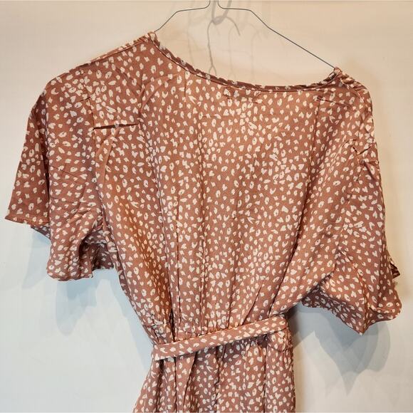 New Boho Maxi Dress Elastic Waist Pink Side Slit Belted Waist Women's Size XL - Picture 10 of 10